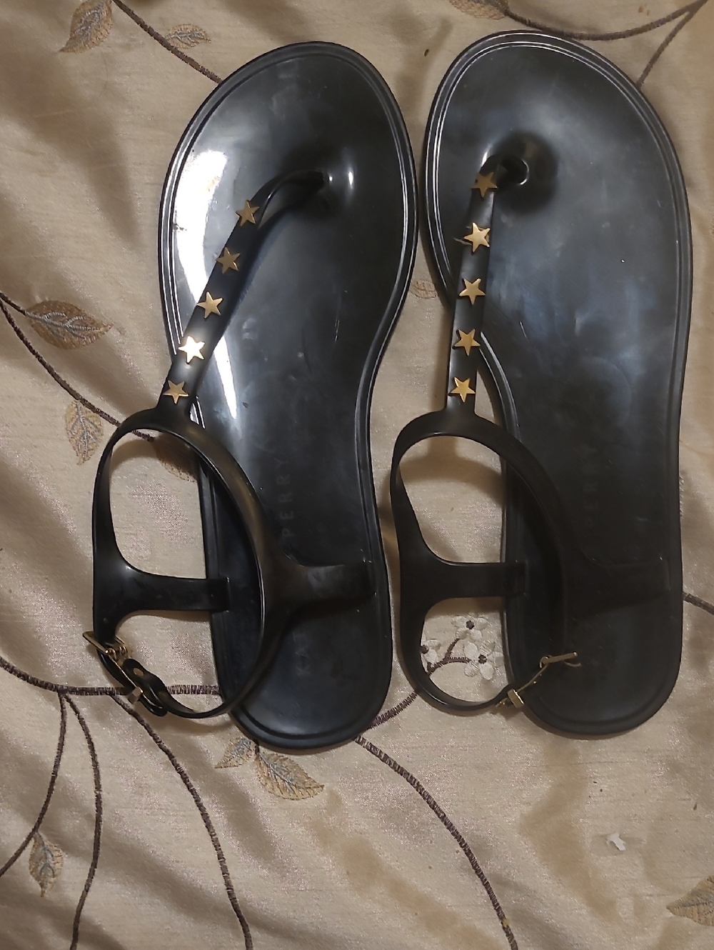 Katy Perry Collections Black Sandal Thong with Gold Star Studs